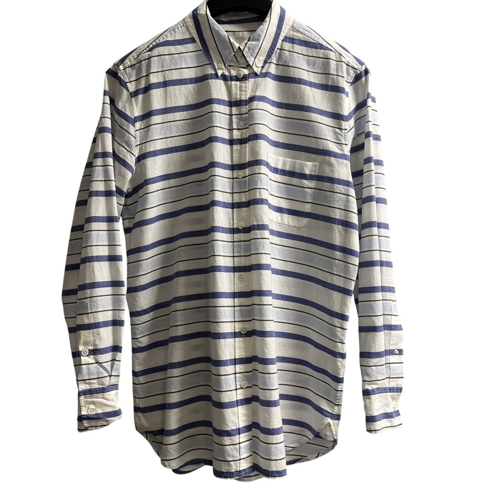 Equipment Top Womens L White Blue Striped Button Down Blouse Preppy Nautical